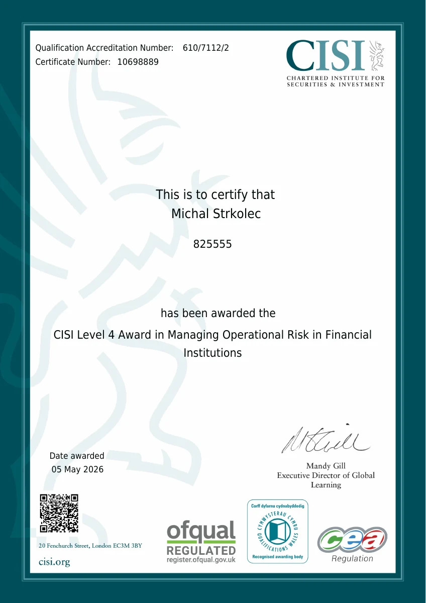 CISI Level 4 certificate awarded to Michal Strkolec